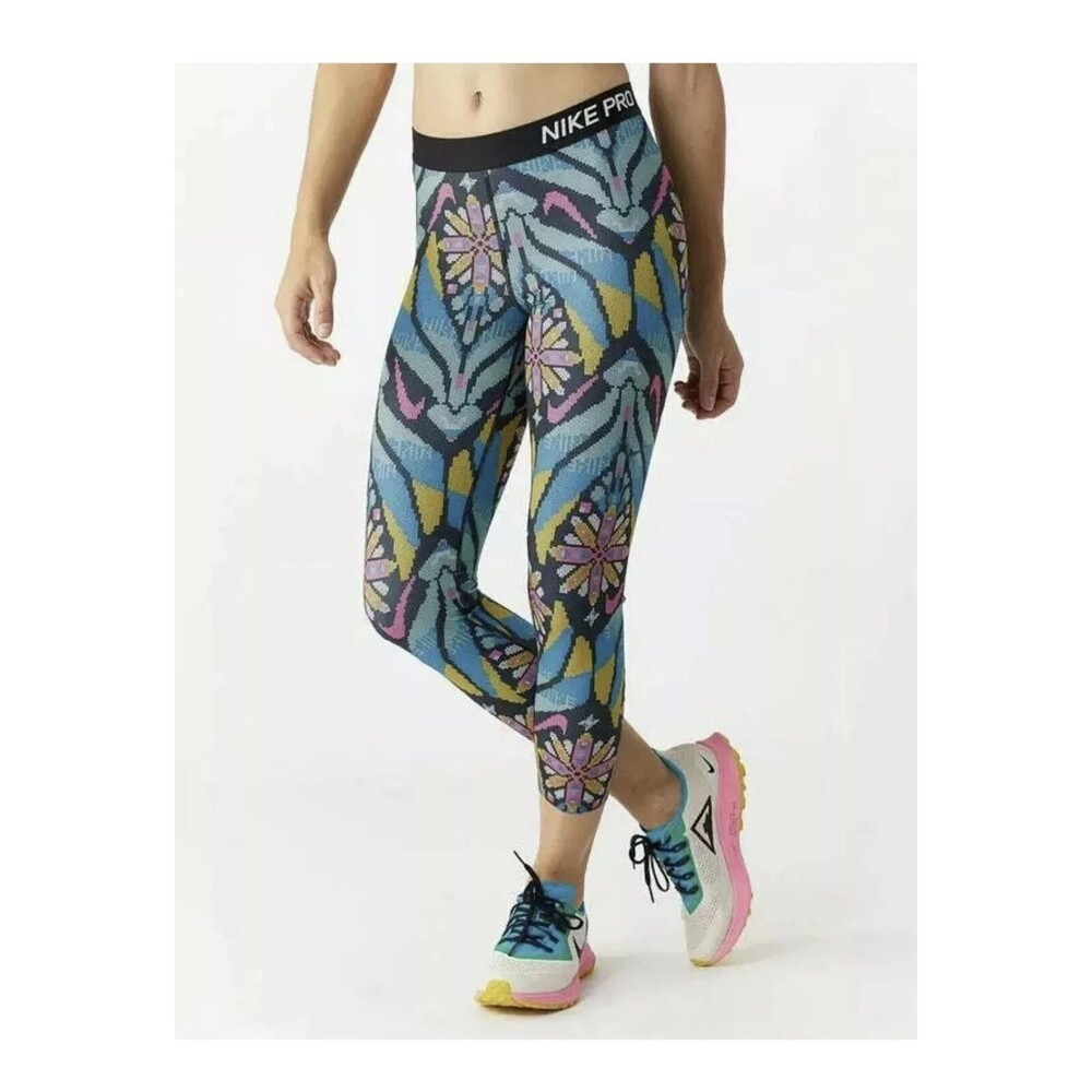 Nike Pro Womens Printed Cropped Training Tights Size Large BV2975-010 Athletic